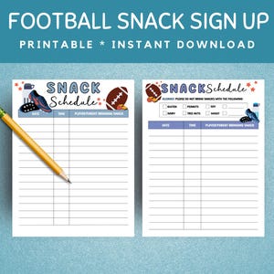 Football Snack Sign Up Sheet, Game Day Snack Sheet, Football Snack List, Sports Snack Sign Up, Football Mom, Team Mom Snack Sign Up,Game Day