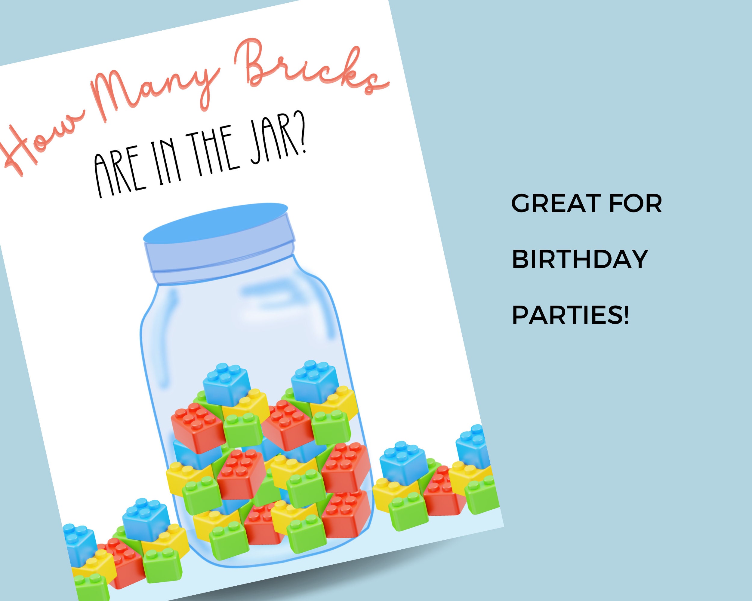 Guess How Many In The Jar Birthday Party Game Building Blocks