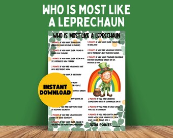 Who Is Most Like A Leprechaun, St. Patrick's Day Game For Adults Kids, St Patricks Day Office Party Game Icebreaker