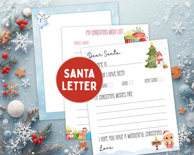 Dear Santa Letter Printable, Christmas Wish List for Kids, Family ...