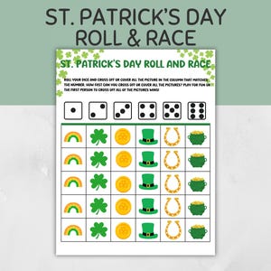 St. Patricks Day Game, Winter Party Game, March Game For Kids, Classroom Game For St. Patrick&#39;s Day, Fun Printable Roll And Race Game