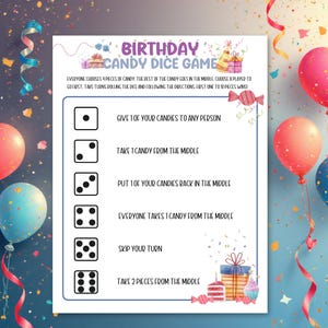 Birthday Candy Dice Game, Printable Party Game (PDF)