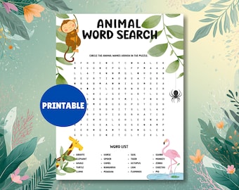 Word Search For Kids, Printable Easy Animal Word Search, Elementary Classroom Activity Sheet