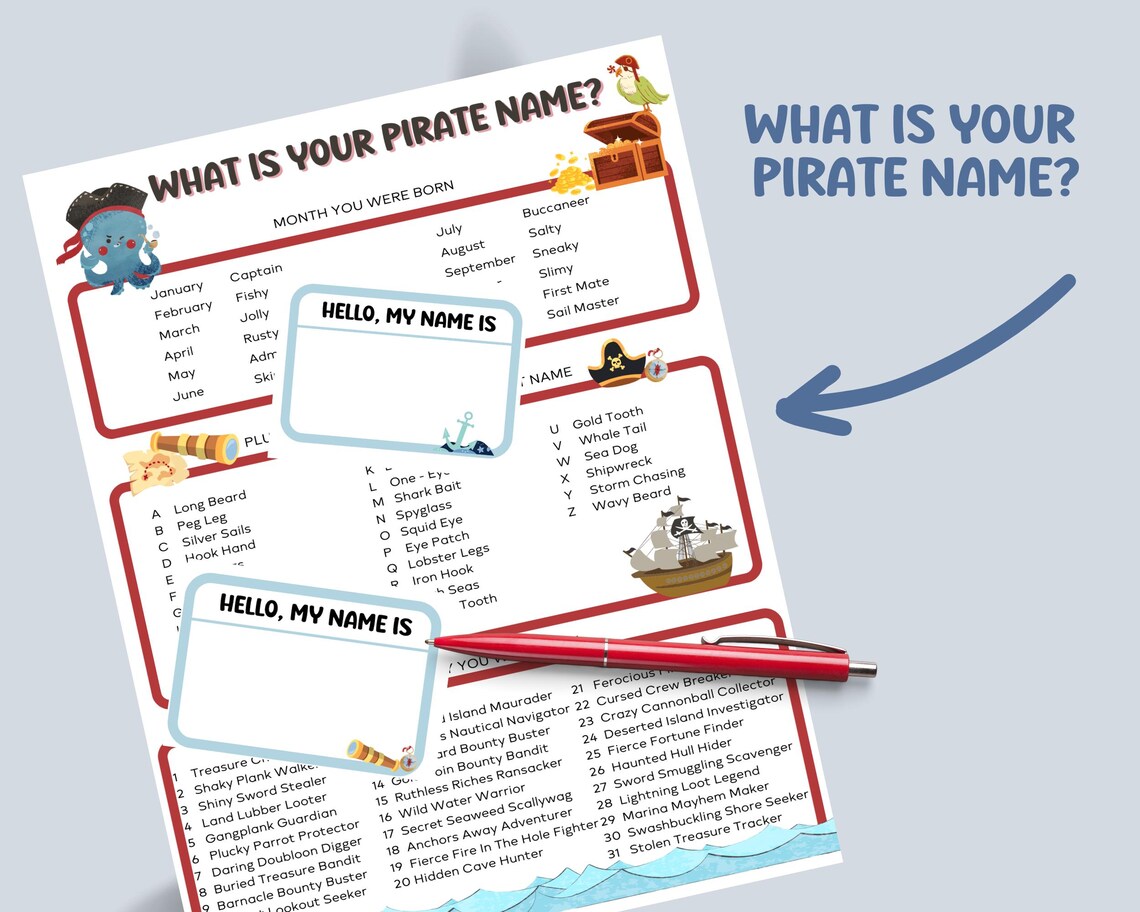 What is Your Pirate Name, Talk Like A Pirate Day, Pirate Birthday Decor ...