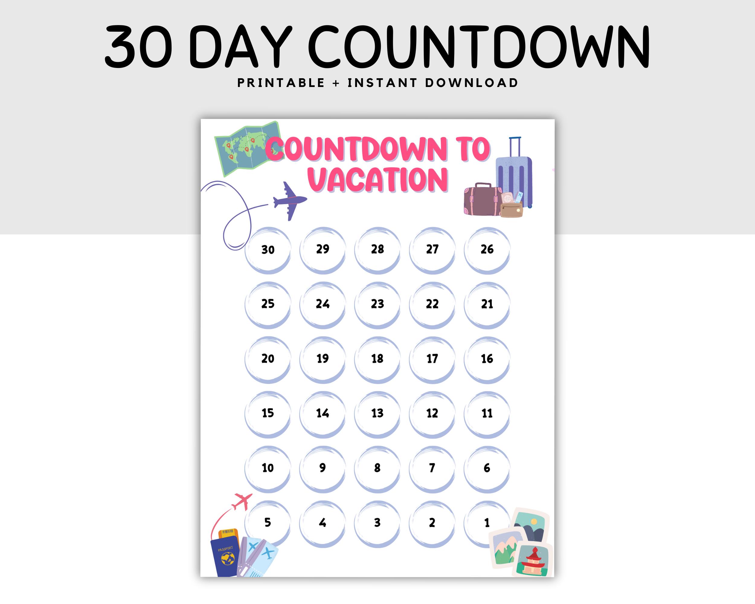 Vacation Countdown Calendar, Travel Countdown, Countdown to Your ...