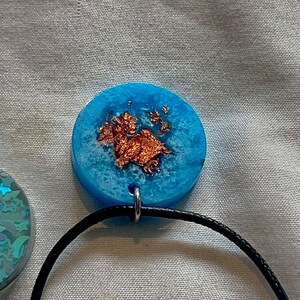 Handmade pendant necklace epoxy resin. Gold silver or copper foil and pigment colours