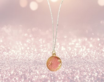 Pink Moon and Star Necklace - Stars Moons Night Sky - Silver Plated - FAST SHIPPING!!
