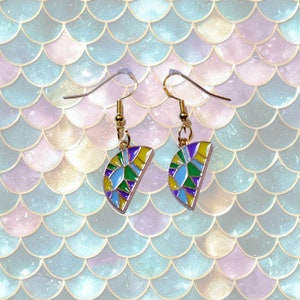 Half circle colorful mosaic earrings made with high quality materials FAST SHIPPING!!
