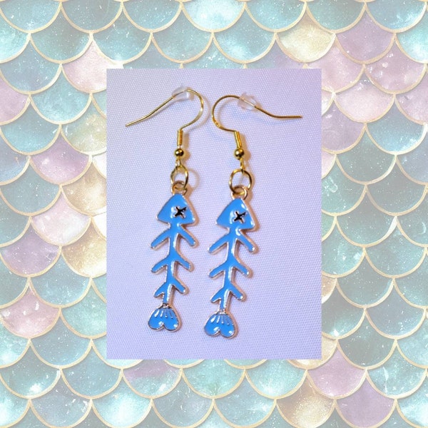 Blue fish bones earrings made with high quality materials FAST SHIPPING!!