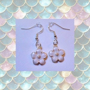 White cherry blossom flower earrings floral earrings made with high quality materials FAST SHIPPING!!