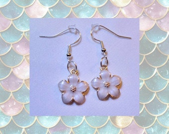 White cherry blossom flower earrings floral earrings made with high quality materials FAST SHIPPING!!