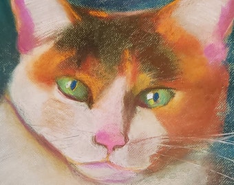 Peinture pastel originale chat domestique