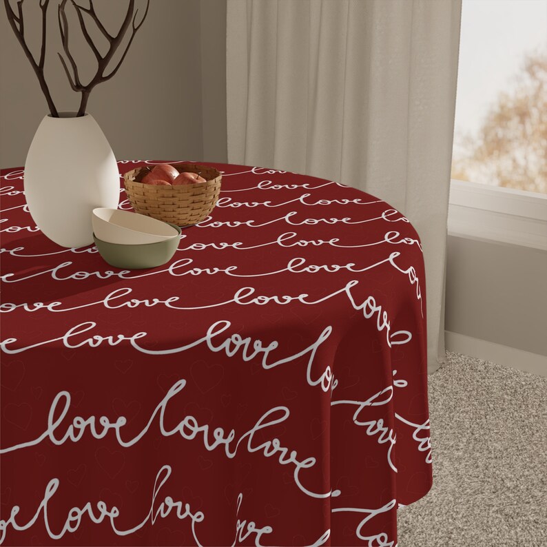 Valentine's Day Tablecloth Vibrant Rich Red Simple Tablecloth With Love