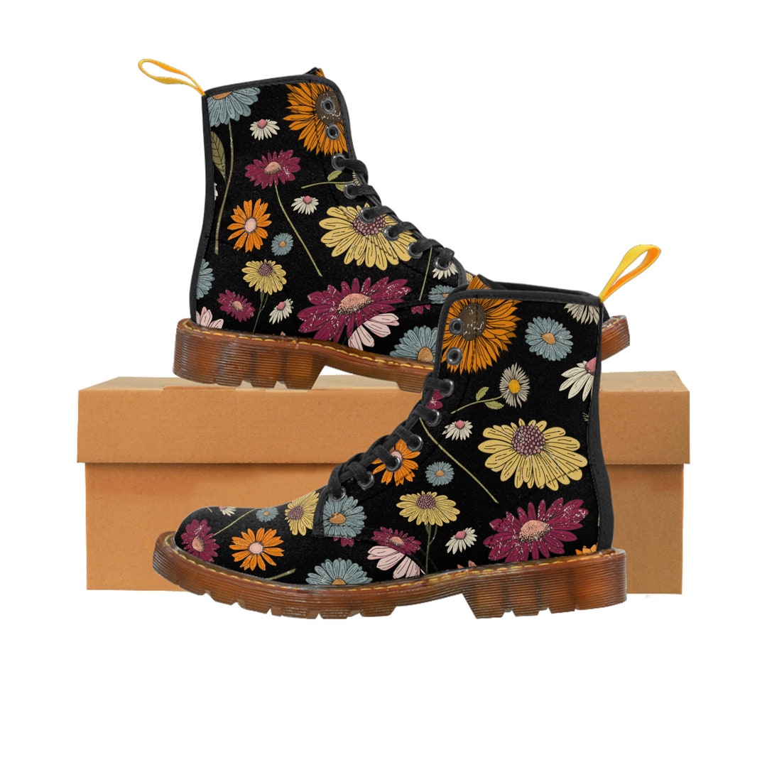 Boho Wildflowers Boots Women&rsquo;s Canvas Boots Retro 70s - Etsy