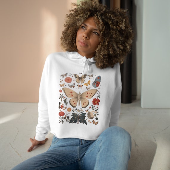 Butterfly crop top hoodie sale