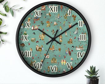 Alice in Wonderland Wall Clock | Fun Wall Clock in Three Colors | Alice in Wonderland Fan Gift | One Size Three Colors | Vintage Alice Clock