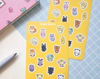 tiny teez matte laminated sticker sheet | aesthetic cute kpop ateez sticker sheet