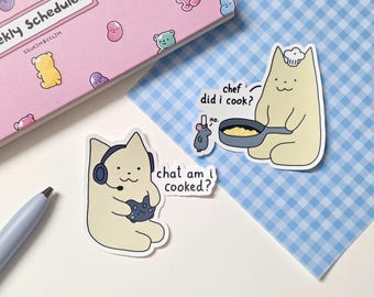 chat am i cooked? chef did i cook? glossy vinyl sticker | funny gamer, chef cat sticker