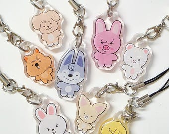 tiny skzoo glitter epoxy phone charm | aesthetic cute kpop stray kids charms