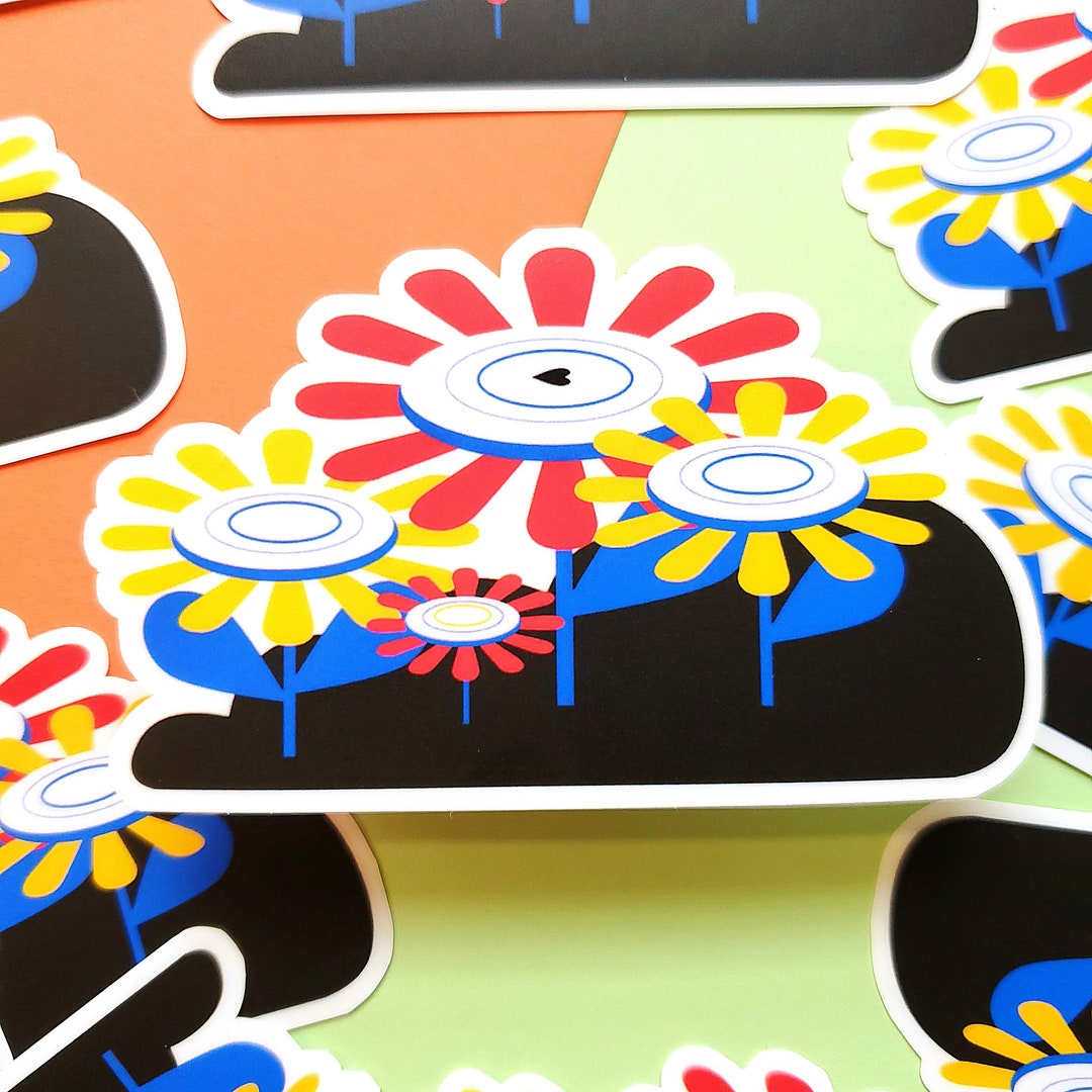 Flowers on a Hill Matte Vinyl Sticker Laptop Sticker, Cute Vinyl ...