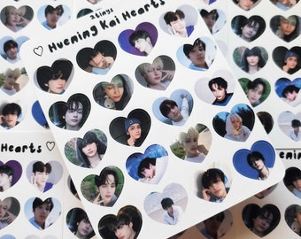huening kai hearts sticker sheet | 20 pcs | aesthetic cute kpop stickers for journaling, deco