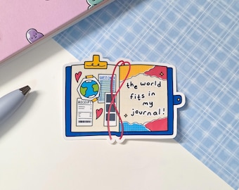 the world fits in my journal! glossy vinyl sticker