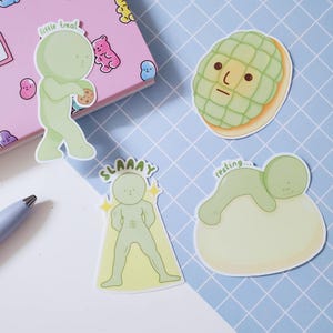 funny green guy matte vinyl sticker | cute blind box trinket sticker