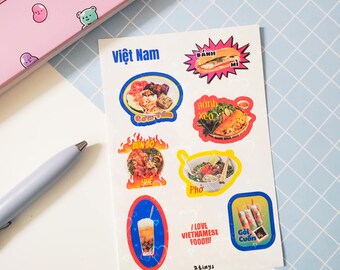 i love vietnamese food heart holo sticker sheet | cute, funny vietnamese sticker sheet