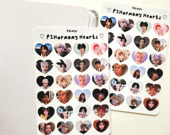 p1harmony piwon hearts sticker sheet | 24 pcs | aesthetic cute kpop stickers for journaling, deco