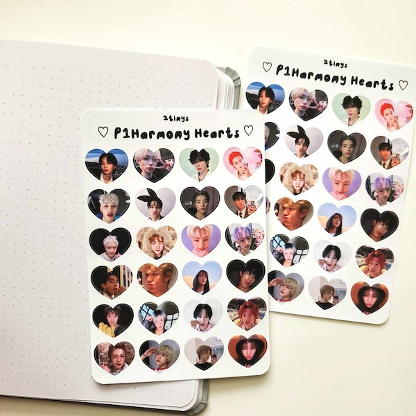 p1harmony piwon hearts sticker sheet | 24 pcs | aesthetic cute kpop stickers for journaling, deco