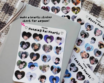 custom hearts sticker sheet | 20 pcs | aesthetic cute kpop stickers for journaling, deco