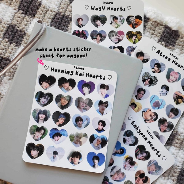 custom hearts sticker sheet | 20 pcs | aesthetic cute kpop stickers for journaling, deco