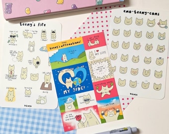 teeny affirmations, emoticons, and funny life matte vinyl sticker sheet for journaling