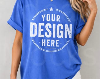 Flo Blue Comfort Colors 1717 Shirt Mockup C1717 Trendy Model Mockups