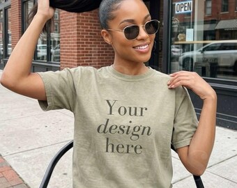 Khaki Comfort Colors 1717 Tshirt Mockup Trendy C1717 Modell Shirt Mockups