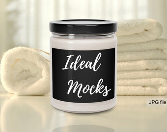 Candle with Black Label in Jar with Black Lid Mockup 9oz Scented Soy Candles Mockups JPG
