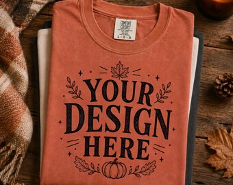 Comfort Colors 1717 Yam Fall Autumn Halloween Folded Flat Lay T-Shirt Mockup (Digital Download)