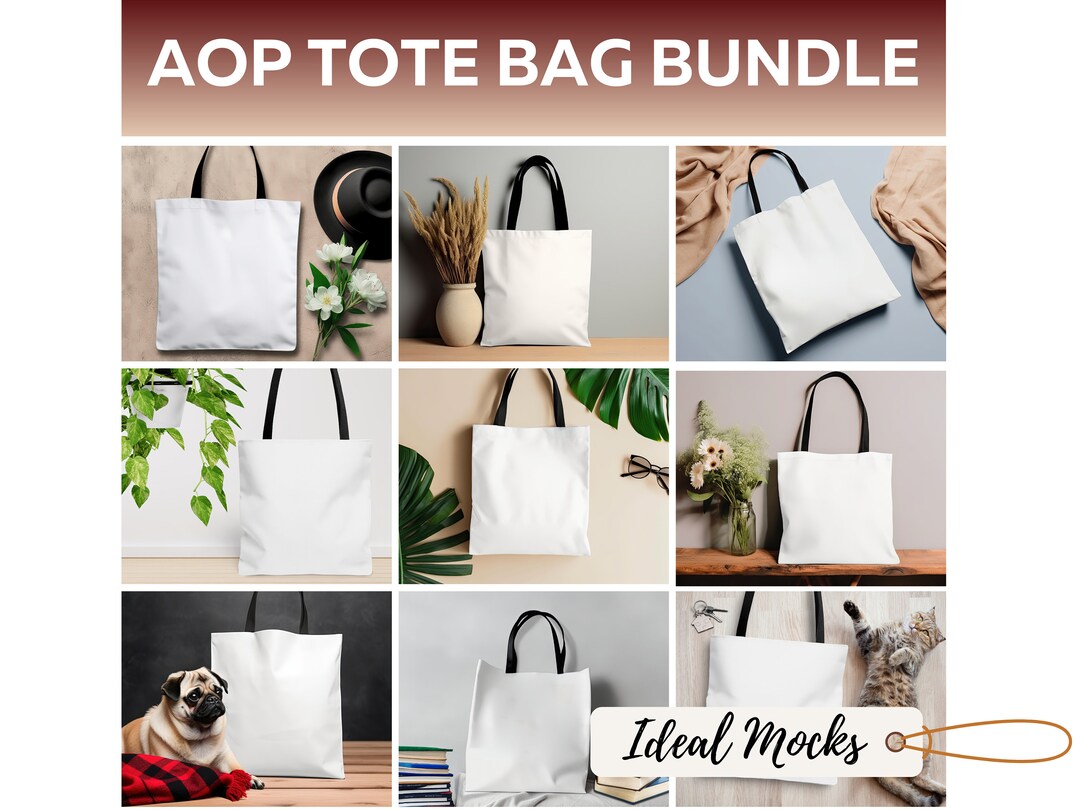 AOP Shopping Tote Bag Mockup Bundle With Black Color Handles Printify ...