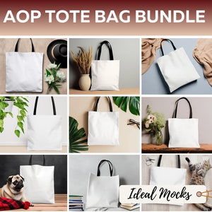 AOP Shopping Tote Bag Mockup Bundle with Black Color Handles Printify Mockups JPG