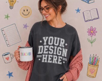 Pepper Comfort Colors 1717 Teacher Mockup C1717 Back To School Oversized Tee Mock-up