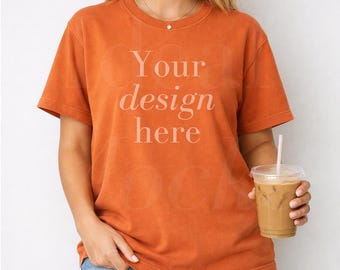 Burnt Orange Comfort Colors 1717 Mockup C1717 Model Shirt Mock ups