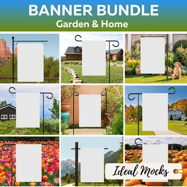 Mockup Bundle Garden & House Banner Mock up Digital Download Flag Mockups JPG