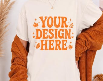 Comfort Colors 1717 Ivory Fall Autumn T-Shirt Mockup C1717 Halloween Shirt Mock up (Digital Download)