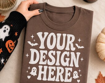 Espresso Comfort Colors 1717 Folded Fall Autumn Halloween Flat Lay T-Shirt Mockup (Digital Download)