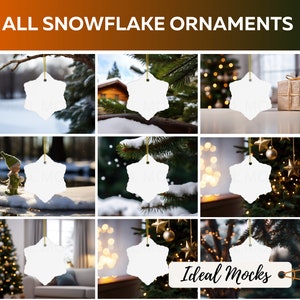 Christmas Snowflake Ornament Mockup Bundle All Current and Future Holliday Blank White Tree Ornament Mockups Printify JPG