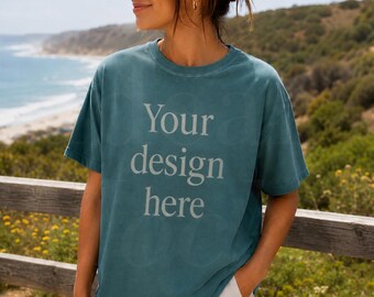 Blue Spruce Comfort Colors 1717 Mockup Oversized Shirt Lifestyle Model Mock up CC1717