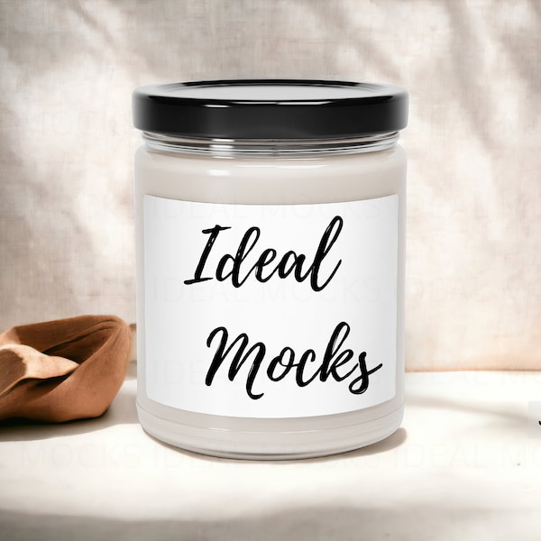 Candle in Jar with Black Lid Mockup 9oz Scented Soy Candle Label Mock up JPG