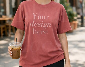 Brick Comfort Colors 1717 Mockup C1717 Model Shirt Mock ups