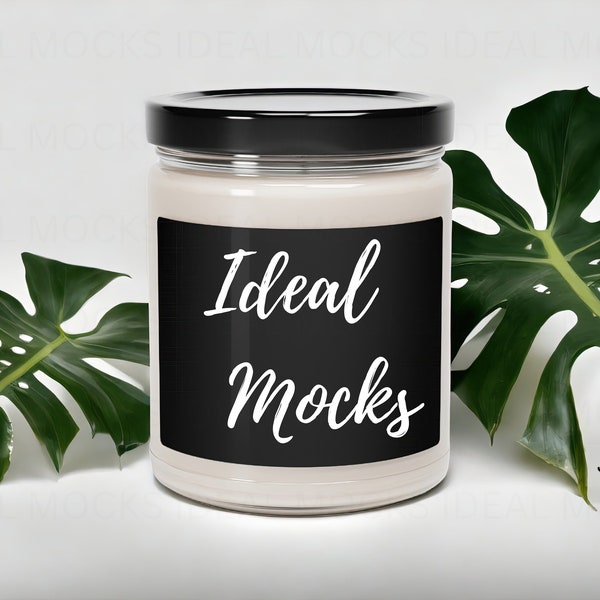 Candle with Black Label in Jar with Black Lid Mockup 9oz Scented Soy Candles Mockups JPG