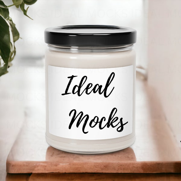 Candle in Jar with Black Lid Mockup 9oz Scented Soy Candle Label Mock up JPG